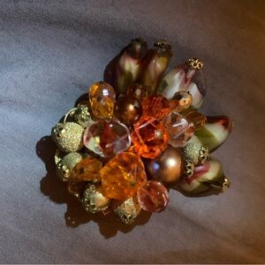 Vtg  Signed Amber Brown Brooch Pin